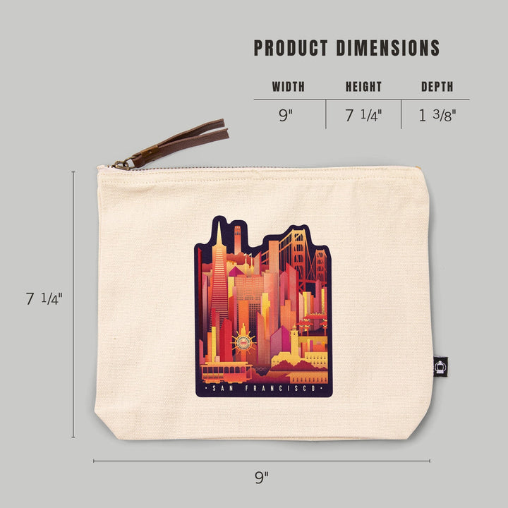 San Francisco, California, Neon Skyline,, Organic Cotton Zipper Pouch, Go Bag Go Bag Lantern Press 