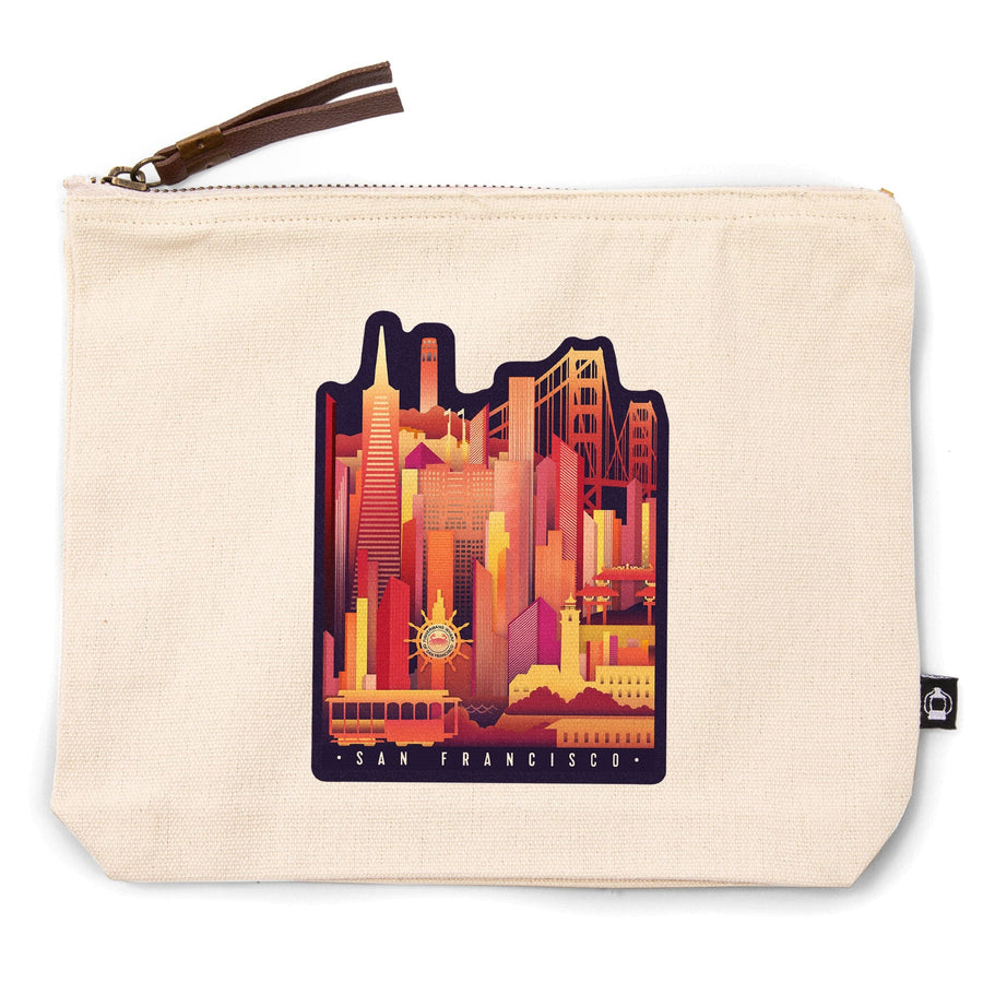 San Francisco, California, Neon Skyline,, Organic Cotton Zipper Pouch, Go Bag Go Bag Lantern Press 