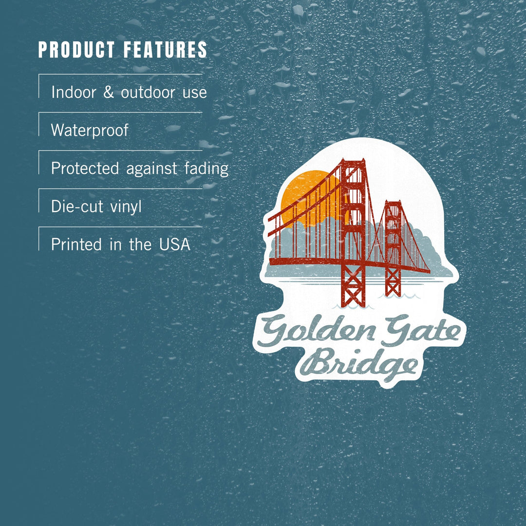 San Francisco, California, Retro Skyline, Golden Gate Bridge, Contour, Lantern Press Artwork, Vinyl Sticker Sticker Lantern Press 