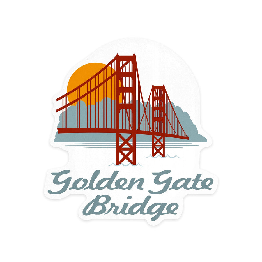 San Francisco, California, Retro Skyline, Golden Gate Bridge, Contour, Lantern Press Artwork, Vinyl Sticker Sticker Lantern Press 
