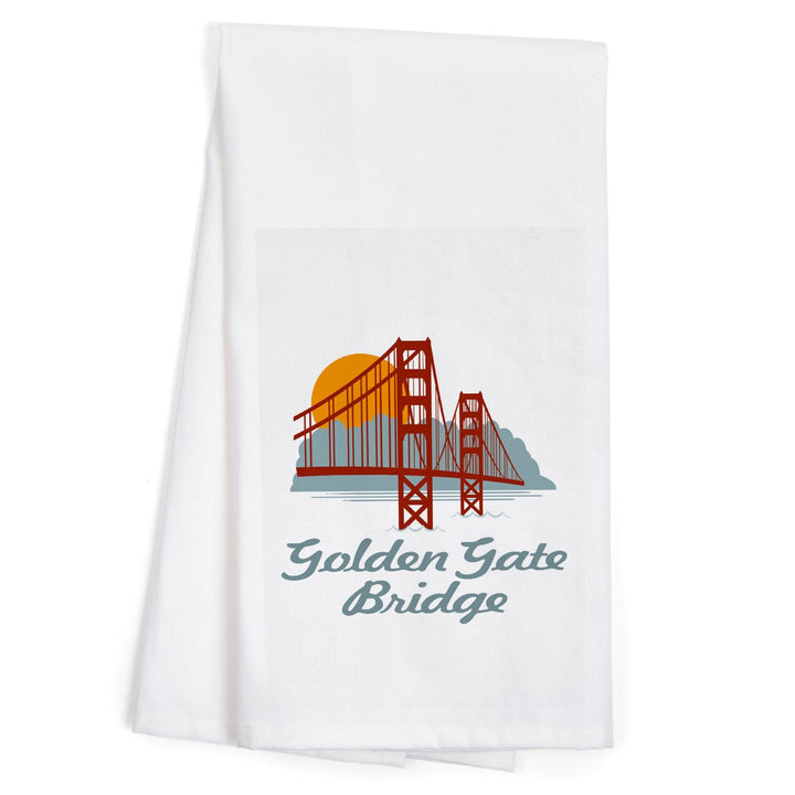 San Francisco, California, Retro Skyline, Golden Gate Bridge, Contour, Organic Cotton Kitchen Tea Towels Kitchen Lantern Press 