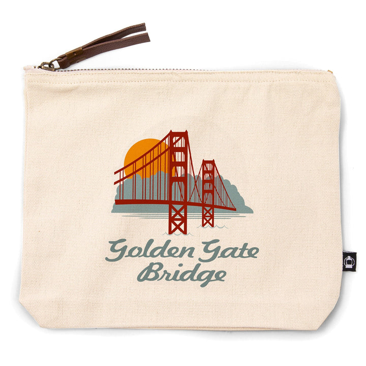San Francisco, California, Retro Skyline, Golden Gate Bridge,, Organic Cotton Zipper Pouch, Go Bag Go Bag Lantern Press 