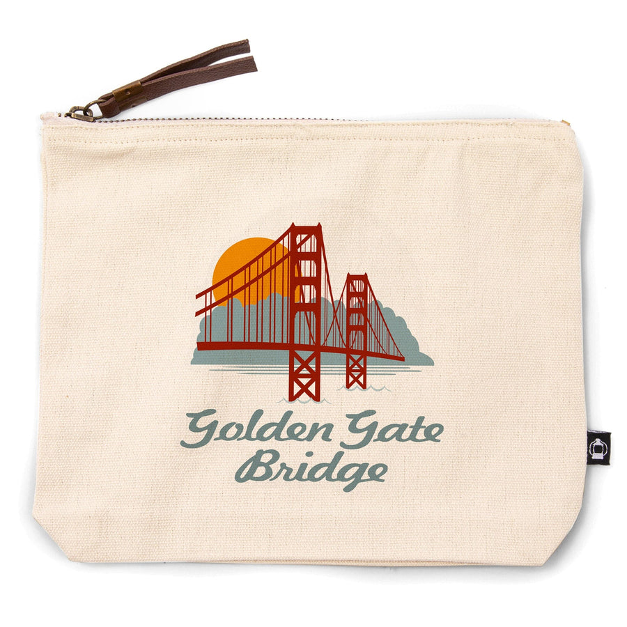 San Francisco, California, Retro Skyline, Golden Gate Bridge,, Organic Cotton Zipper Pouch, Go Bag Go Bag Lantern Press 