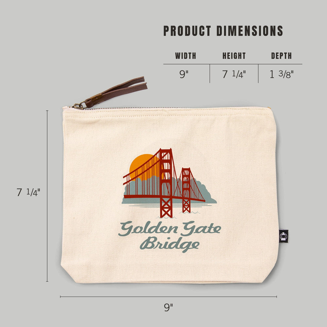 San Francisco, California, Retro Skyline, Golden Gate Bridge,, Organic Cotton Zipper Pouch, Go Bag Go Bag Lantern Press 