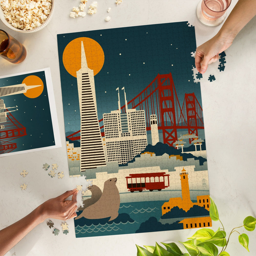 San Francisco, California, Retro Skyline, Jigsaw Puzzle Puzzle Lantern Press 