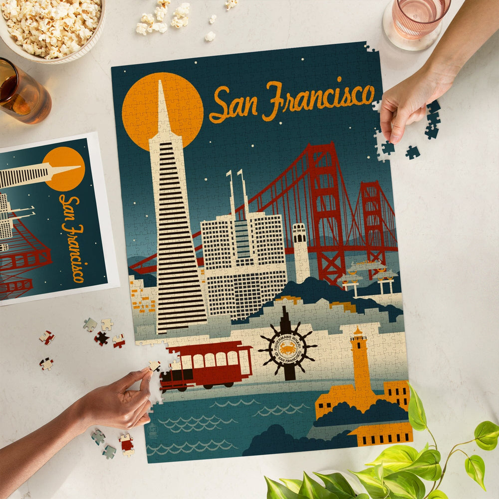 San Francisco, California, Retro Skyline, Jigsaw Puzzle Puzzle Lantern Press 
