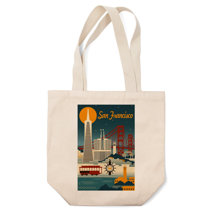 San Francisco, California, Retro Skyline, Lantern Press Artwork, Tote Bag Totes Lantern Press 