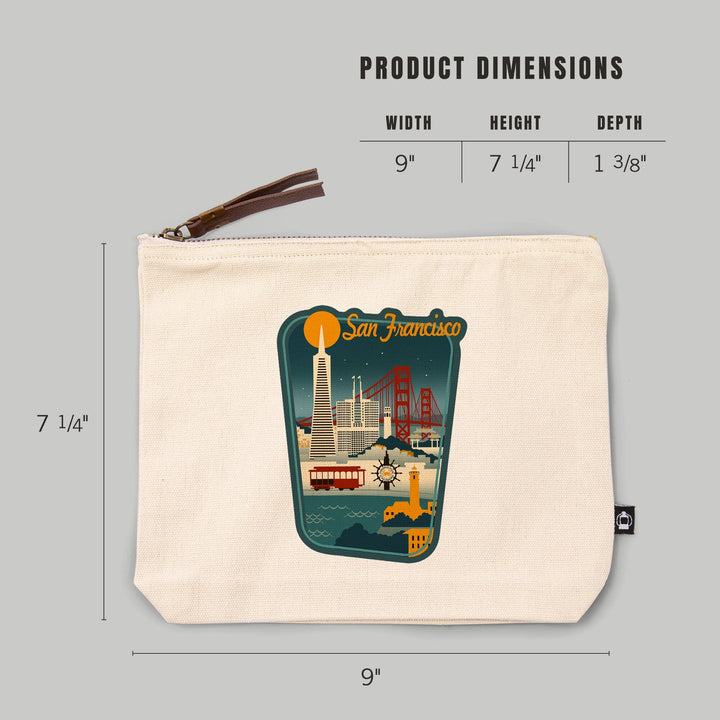 San Francisco, California, Retro Skyline,, Organic Cotton Zipper Pouch, Go Bag Go Bag Lantern Press 
