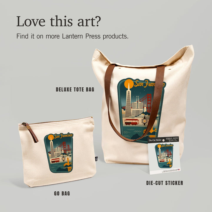 San Francisco, California, Retro Skyline,, Organic Cotton Zipper Pouch, Go Bag Go Bag Lantern Press 