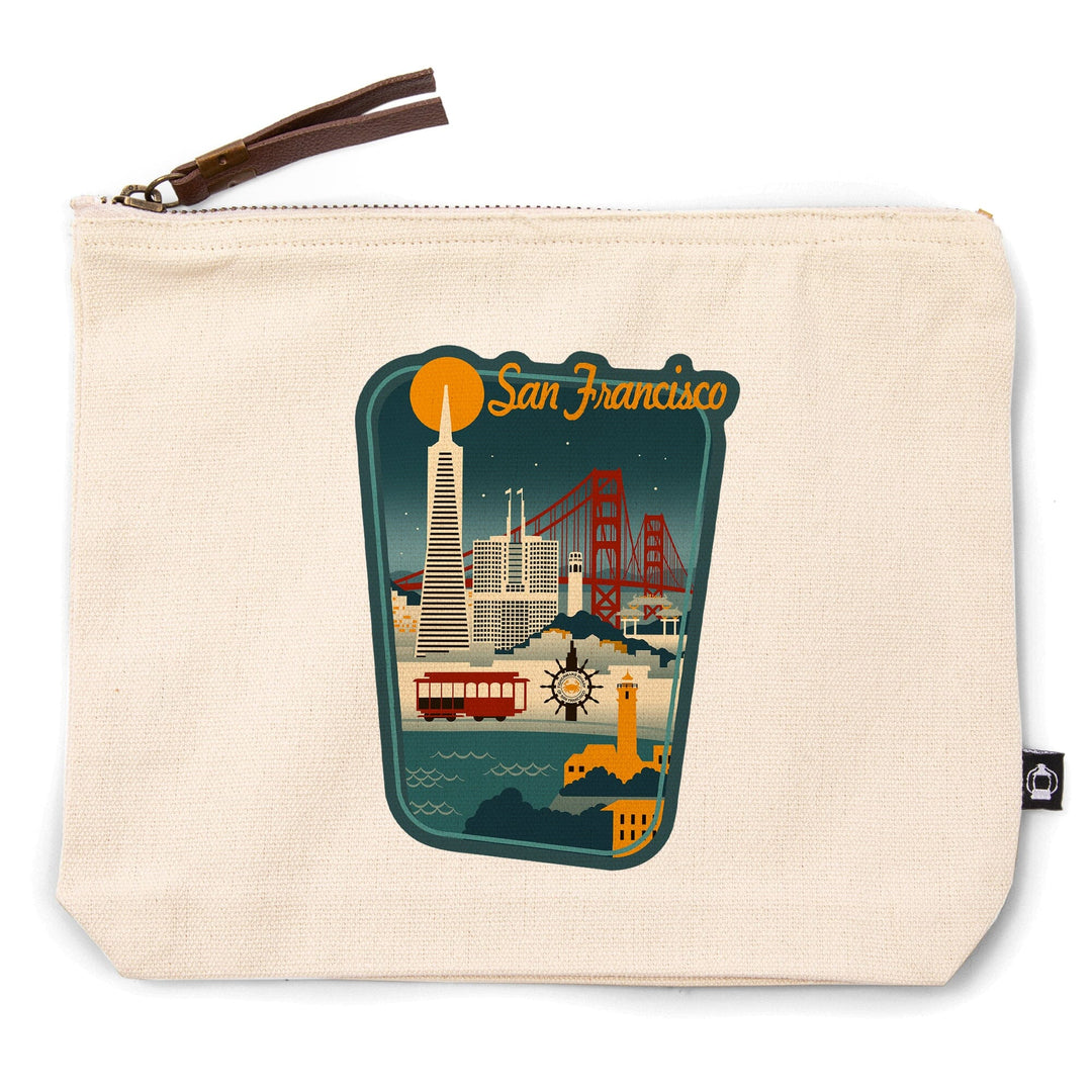 San Francisco, California, Retro Skyline,, Organic Cotton Zipper Pouch, Go Bag Go Bag Lantern Press 