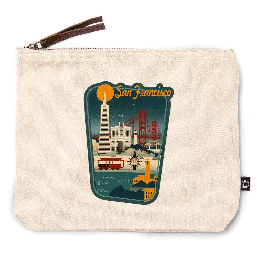 San Francisco, California, Retro Skyline,, Organic Cotton Zipper Pouch, Go Bag Go Bag Lantern Press 