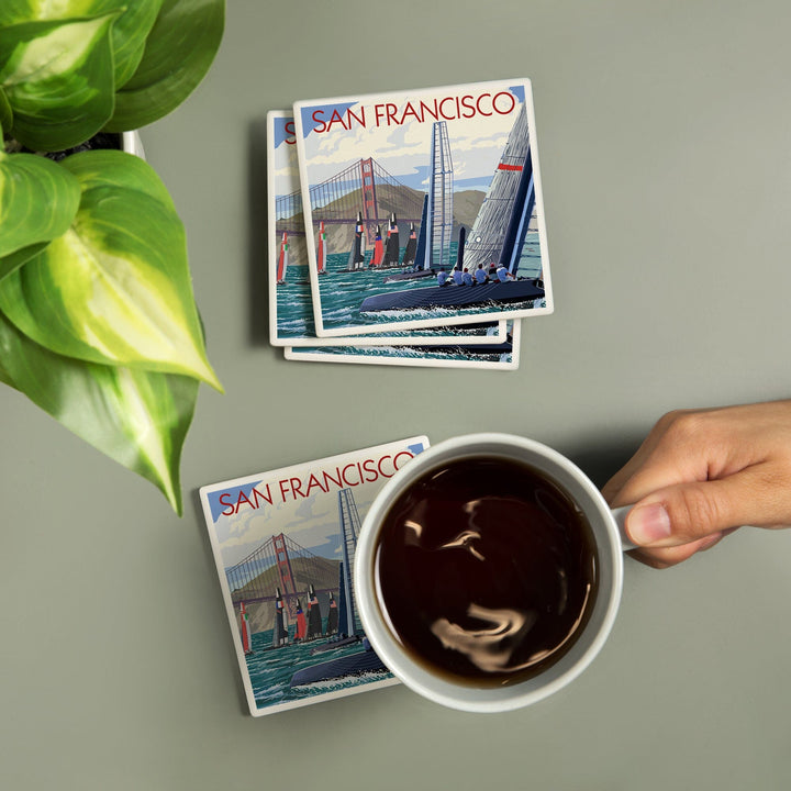 San Francisco, California, Sailboat Race, Coasters Coasters Lantern Press 
