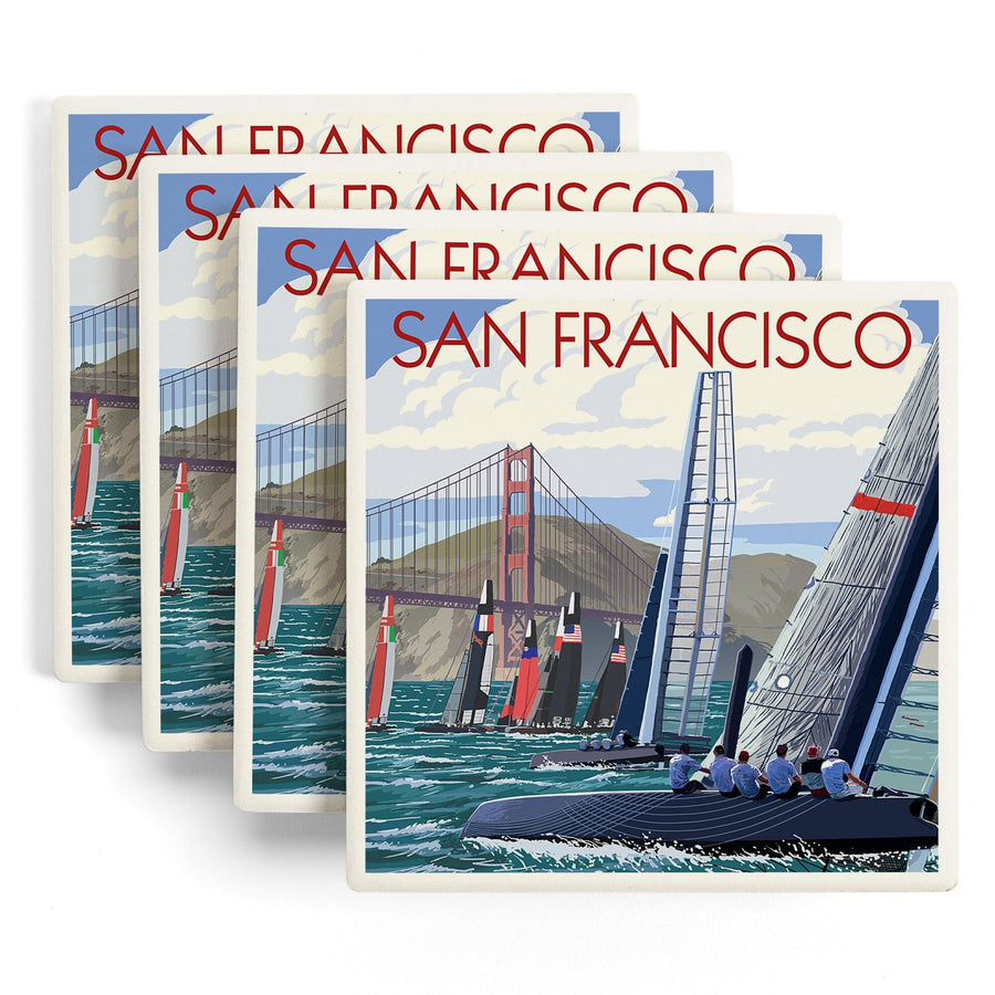 San Francisco, California, Sailboat Race, Lantern Press Artwork, Coaster Set Coasters Lantern Press 