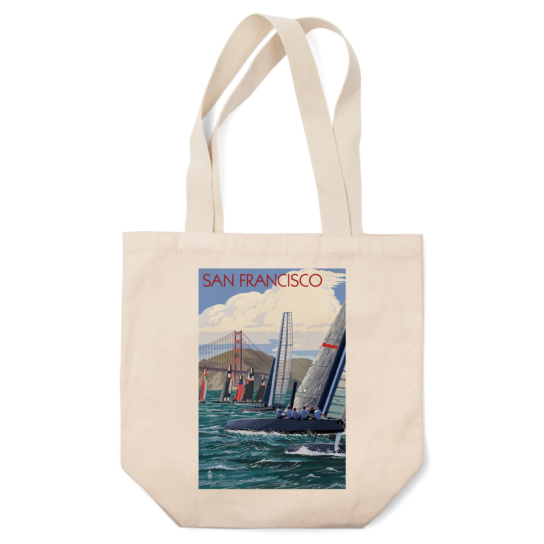 San Francisco, California, Sailboat Race, Lantern Press Artwork, Tote Bag Totes Lantern Press 