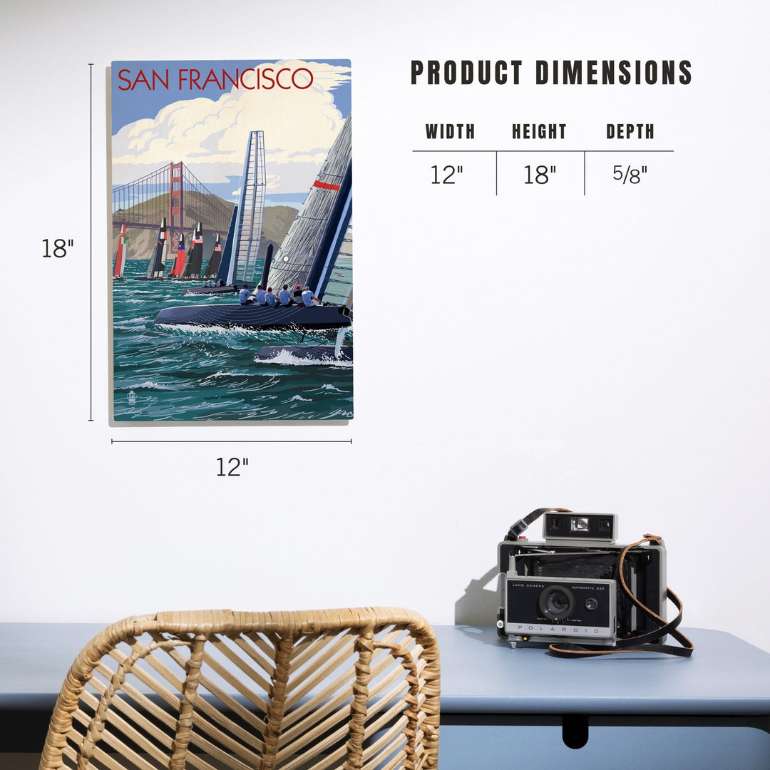 San Francisco, California, Sailboat Race, Lantern Press Artwork, Wood Signs and Postcards Wood Lantern Press 