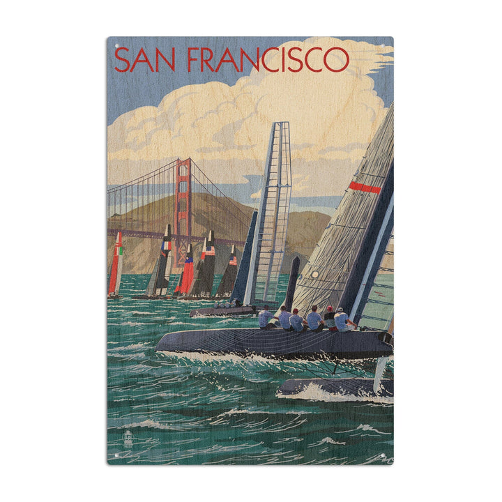 San Francisco, California, Sailboat Race, Lantern Press Artwork, Wood Signs and Postcards Wood Lantern Press 6x9 Wood Sign 