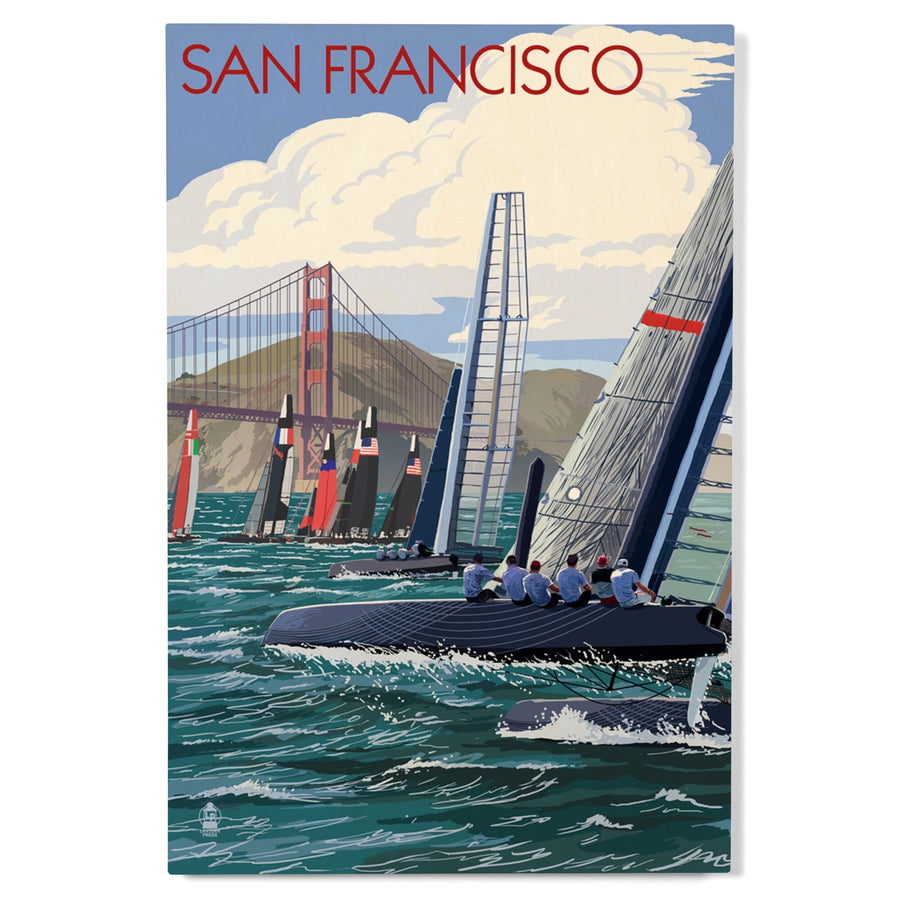 San Francisco, California, Sailboat Race, Lantern Press Artwork, Wood Signs and Postcards Wood Lantern Press 