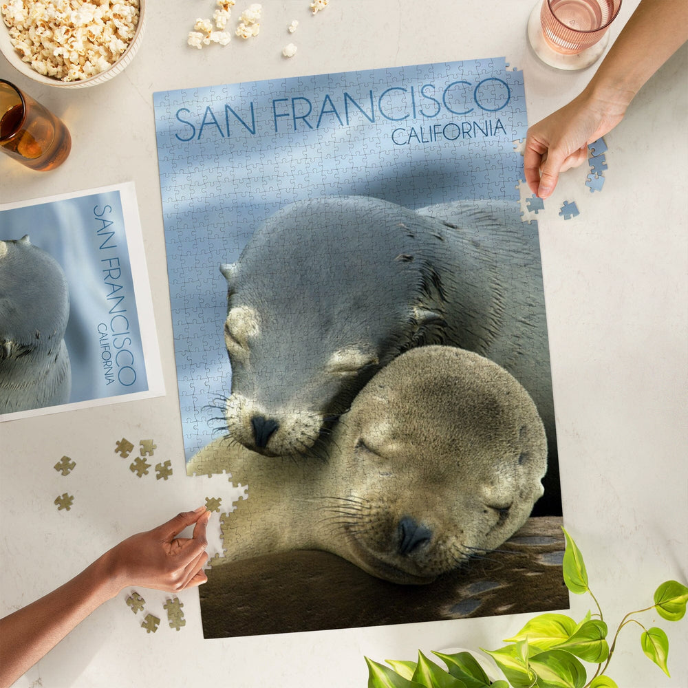 San Francisco, California, Sea Lions Cuddle, Photography, Jigsaw Puzzle Puzzle Lantern Press 
