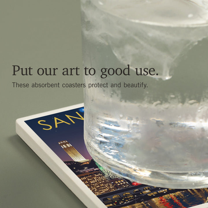 San Francisco, California, Skyline at Night, Coasters Coasters Lantern Press 