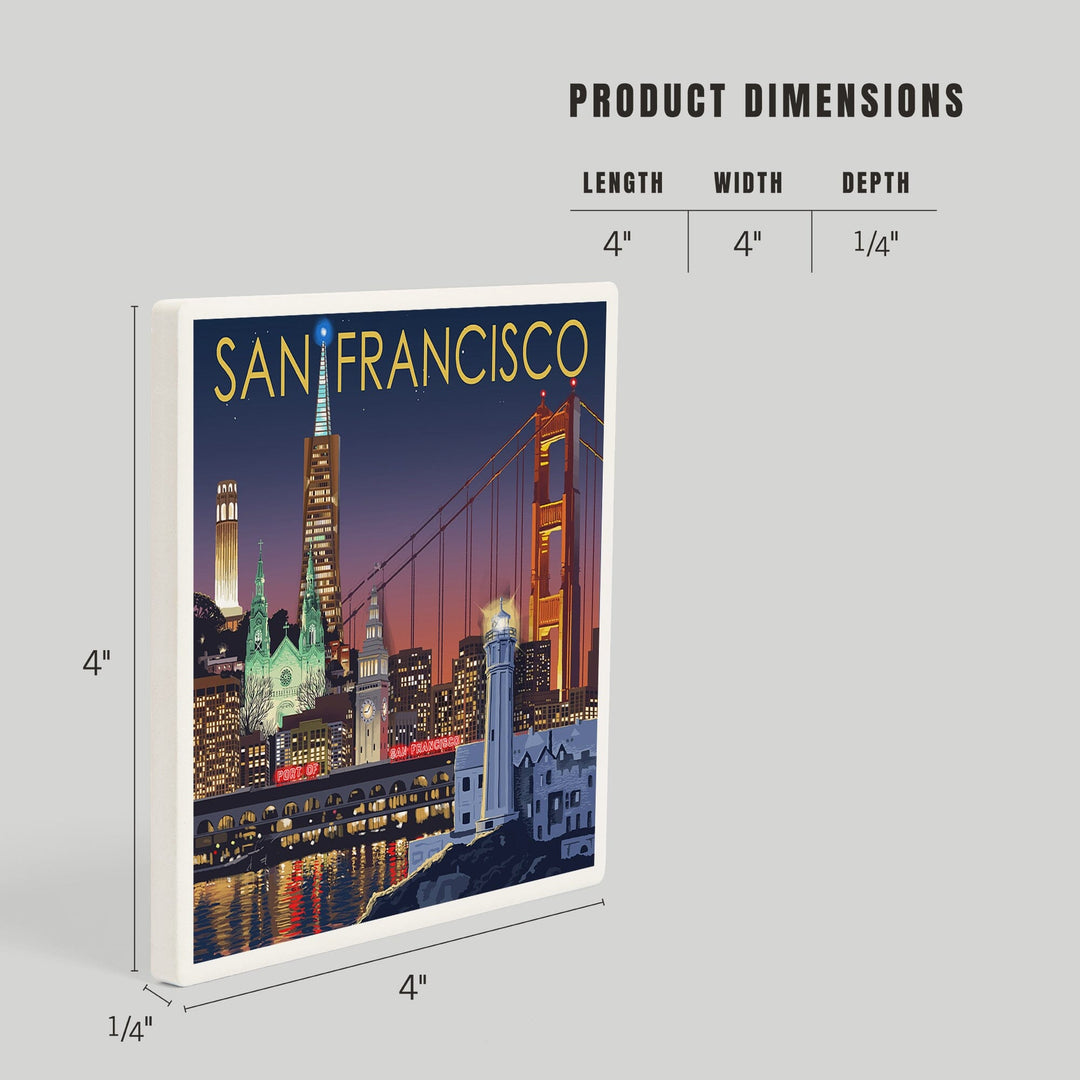 San Francisco, California, Skyline at Night, Coasters Coasters Lantern Press 