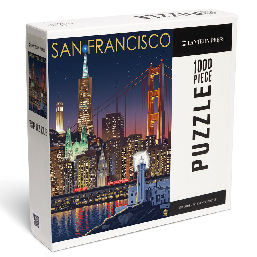 San Francisco, California, Skyline at Night, Jigsaw Puzzle Puzzle Lantern Press 