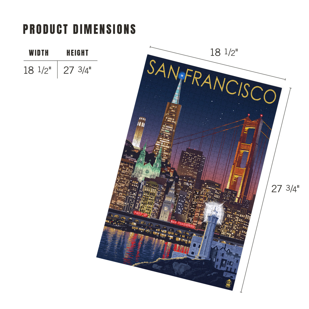 San Francisco, California, Skyline at Night, Jigsaw Puzzle Puzzle Lantern Press 