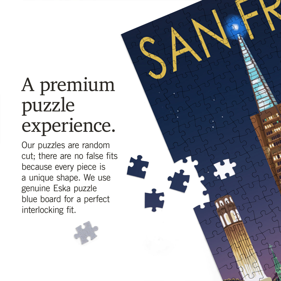 San Francisco, California, Skyline at Night, Jigsaw Puzzle Puzzle Lantern Press 