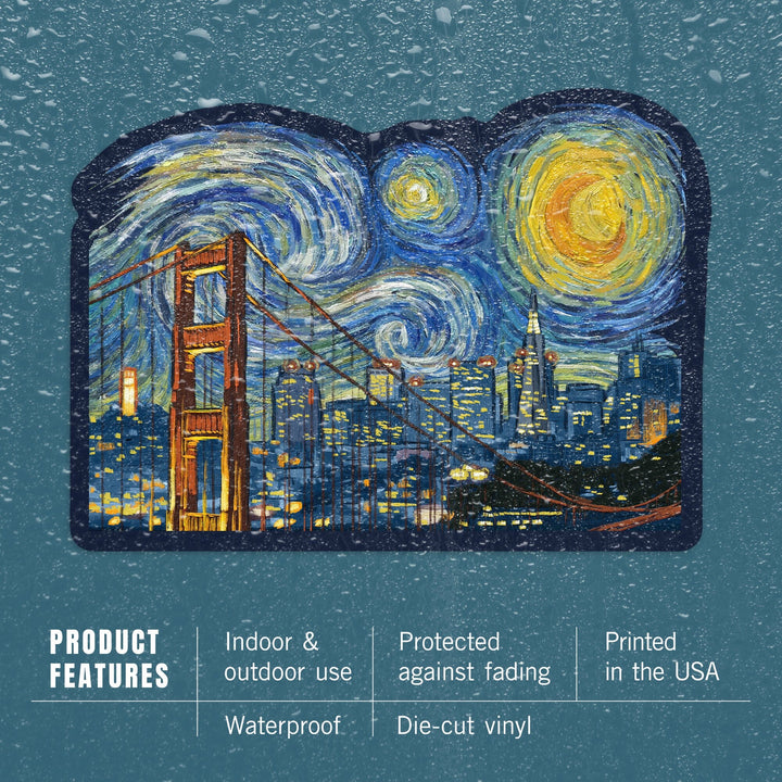 San Francisco, California, Starry Night City Series, Contour, Lantern Press Artwork, Vinyl Sticker Sticker Lantern Press 