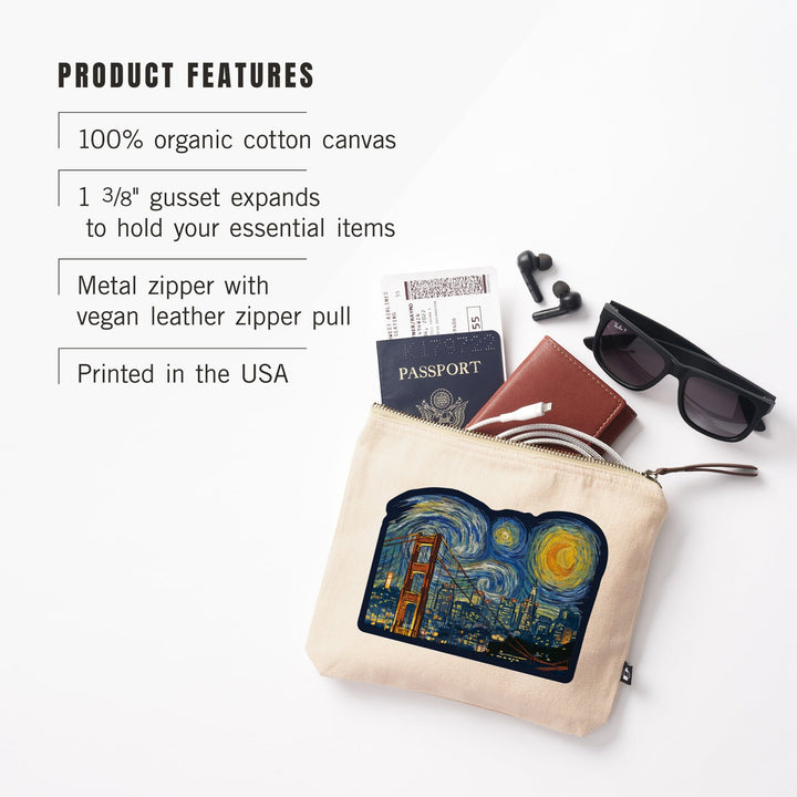 San Francisco, California, Starry Night City Series,, Organic Cotton Zipper Pouch, Go Bag Go Bag Lantern Press 
