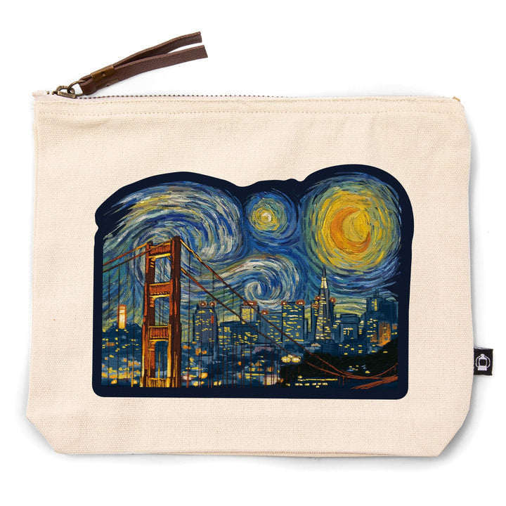 San Francisco, California, Starry Night City Series,, Organic Cotton Zipper Pouch, Go Bag Go Bag Lantern Press 