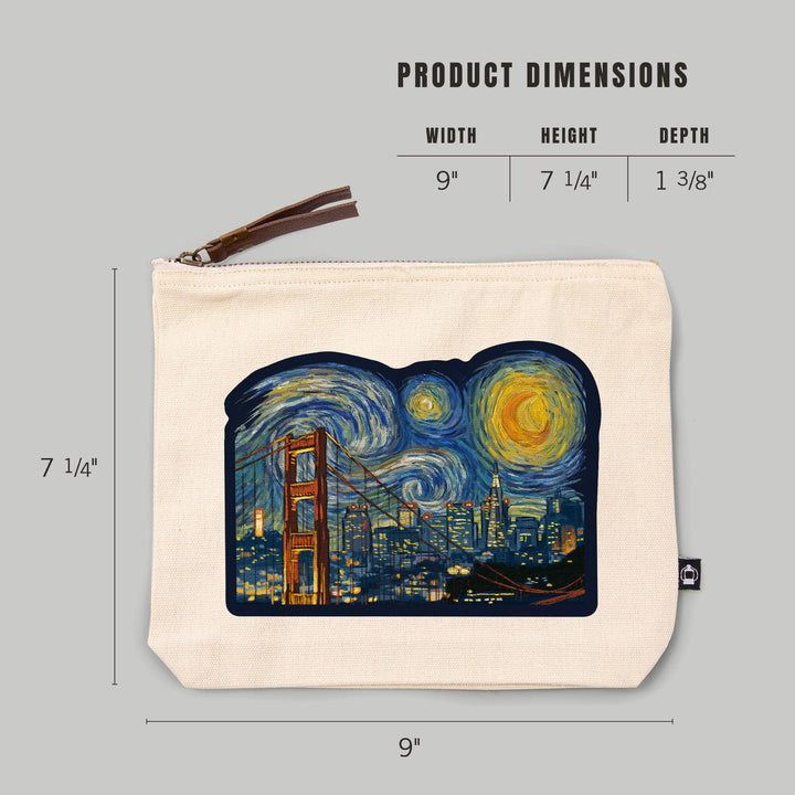 San Francisco, California, Starry Night City Series,, Organic Cotton Zipper Pouch, Go Bag Go Bag Lantern Press 