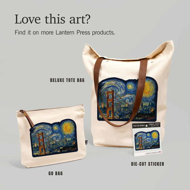 San Francisco, California, Starry Night City Series,, Organic Cotton Zipper Pouch, Go Bag Go Bag Lantern Press 