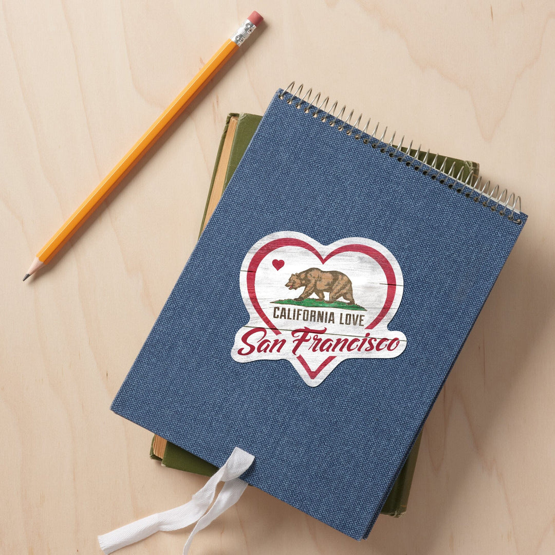 San Francisco, California, State Bear with Heart, Contour, Vinyl Sticker Sticker Lantern Press 