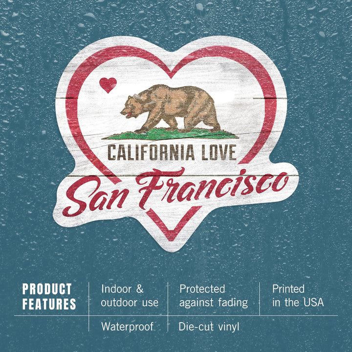 San Francisco, California, State Bear with Heart, Contour, Vinyl Sticker Sticker Lantern Press 