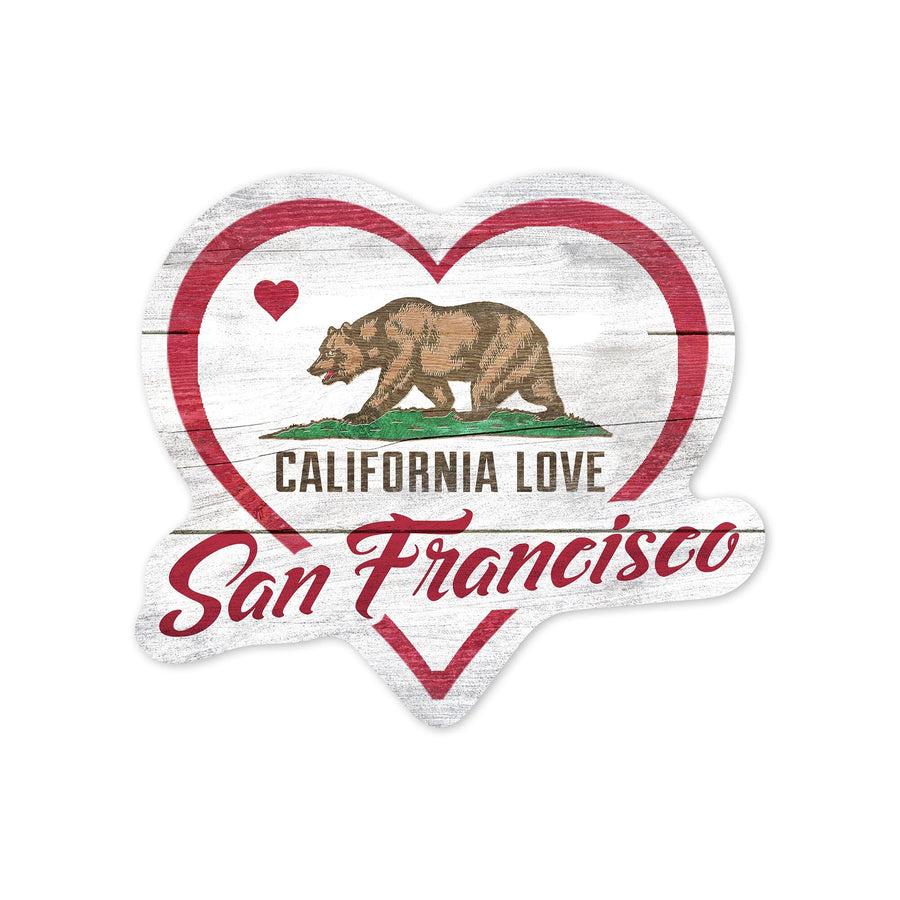 San Francisco, California, State Bear with Heart, Contour, Vinyl Sticker Sticker Lantern Press 