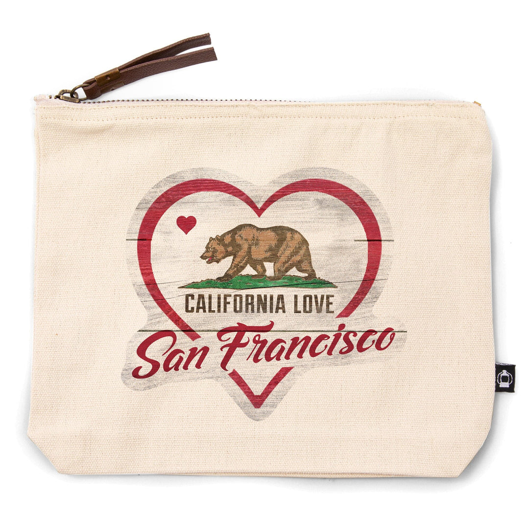 San Francisco, California, State Bear with Heart,, Organic Cotton Zipper Pouch, Go Bag Go Bag Lantern Press 