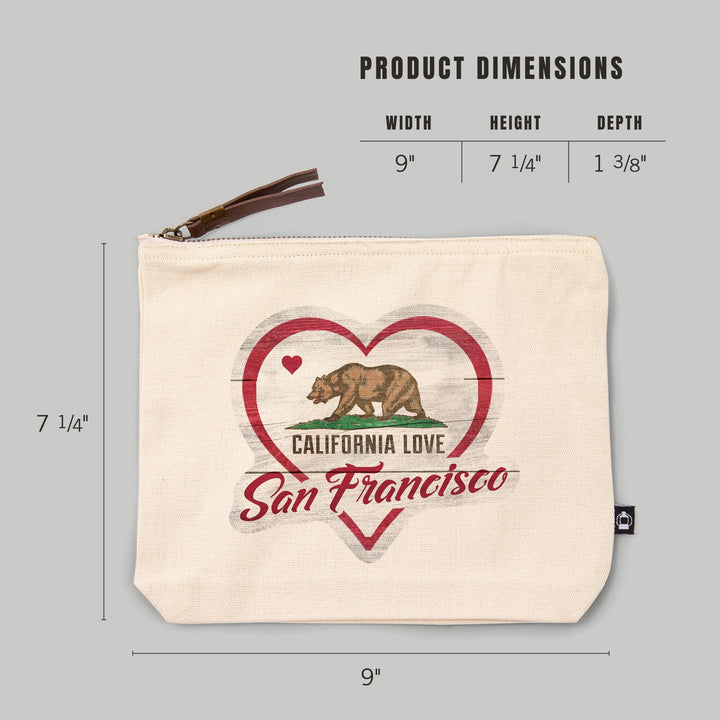 San Francisco, California, State Bear with Heart,, Organic Cotton Zipper Pouch, Go Bag Go Bag Lantern Press 
