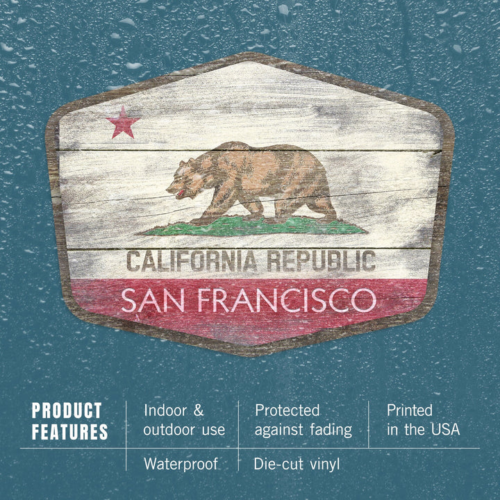 San Francisco, California, State Flag, Rustic, Contour, Vinyl Sticker Sticker Lantern Press 