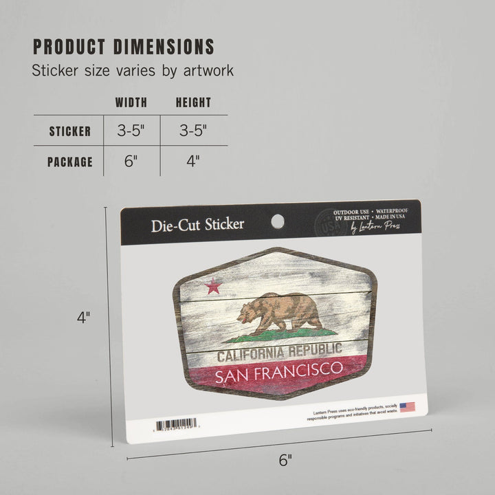 San Francisco, California, State Flag, Rustic, Contour, Vinyl Sticker Sticker Lantern Press 