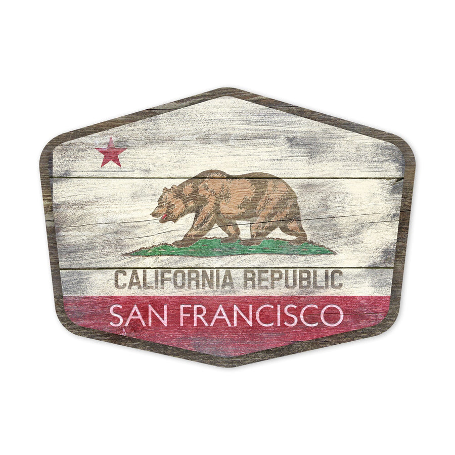 San Francisco, California, State Flag, Rustic, Contour, Vinyl Sticker Sticker Lantern Press 