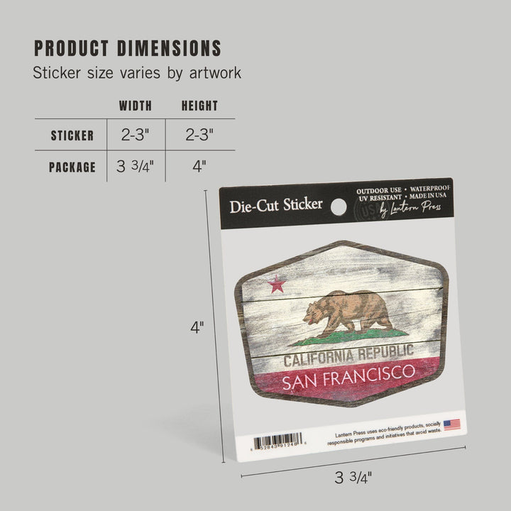 San Francisco, California, State Flag, Rustic, Contour, Vinyl Sticker Sticker Lantern Press 