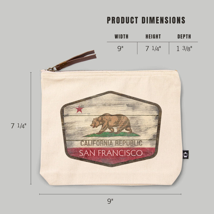 San Francisco, California, State Flag, Rustic,, Organic Cotton Zipper Pouch, Go Bag Go Bag Lantern Press 