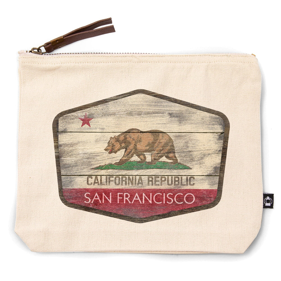 San Francisco, California, State Flag, Rustic,, Organic Cotton Zipper Pouch, Go Bag Go Bag Lantern Press 
