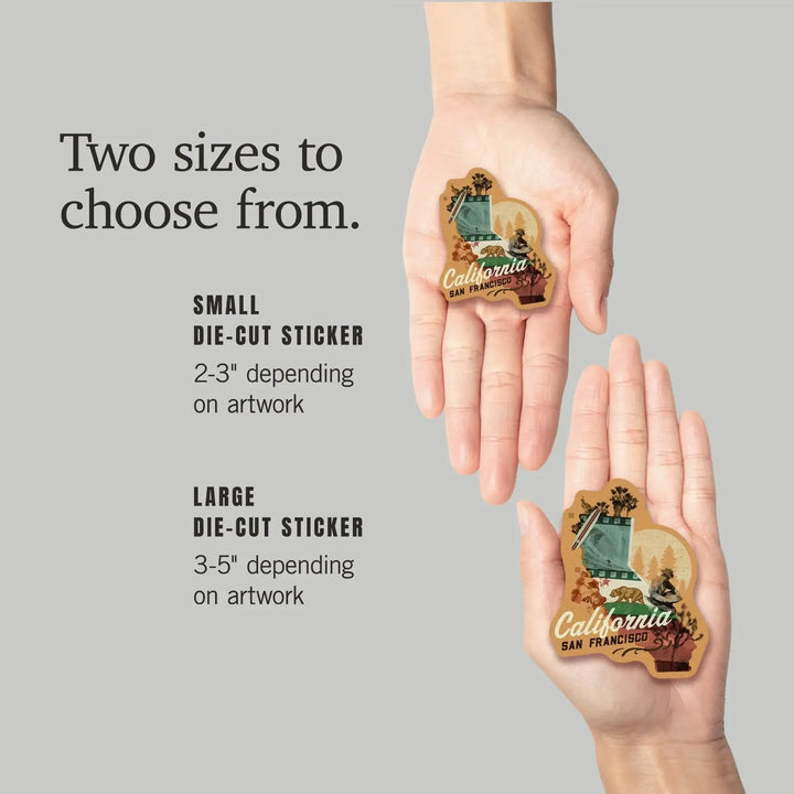 San Francisco, California, State Photomontage, State Series, Contour, Vinyl Sticker Sticker Lantern Press 