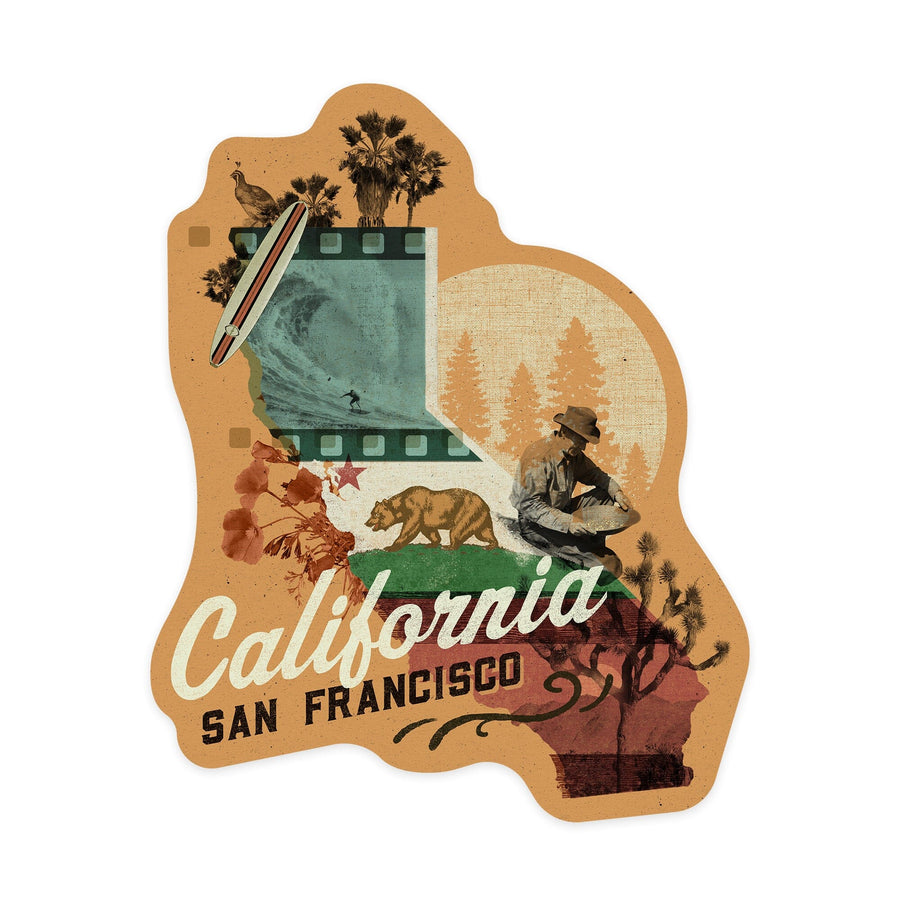 San Francisco, California, State Photomontage, State Series, Contour, Vinyl Sticker Sticker Lantern Press 