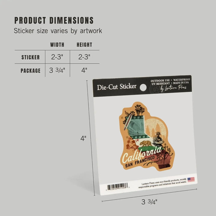 San Francisco, California, State Photomontage, State Series, Contour, Vinyl Sticker Sticker Lantern Press 