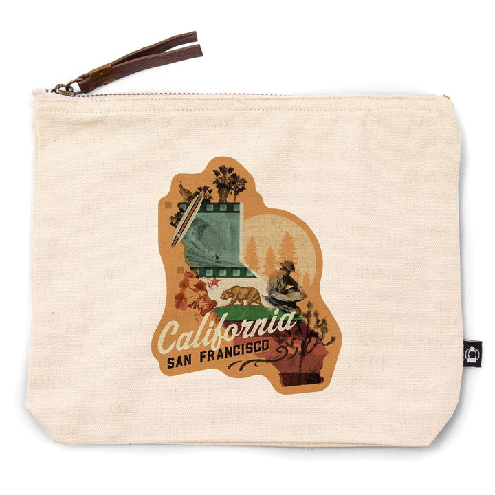 San Francisco, California, State Photomontage, State Series,, Organic Cotton Zipper Pouch, Go Bag Go Bag Lantern Press 
