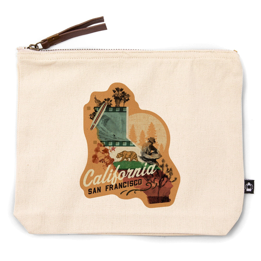 San Francisco, California, State Photomontage, State Series,, Organic Cotton Zipper Pouch, Go Bag Go Bag Lantern Press 