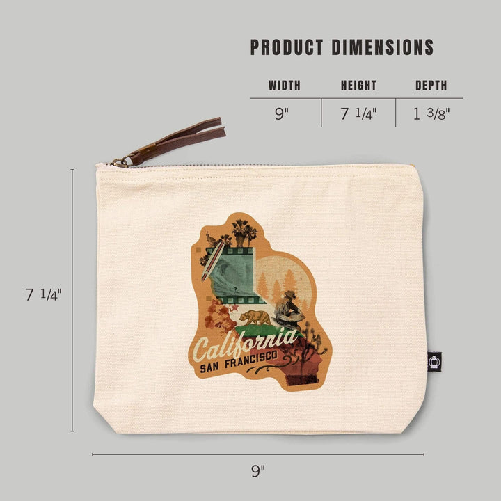 San Francisco, California, State Photomontage, State Series,, Organic Cotton Zipper Pouch, Go Bag Go Bag Lantern Press 