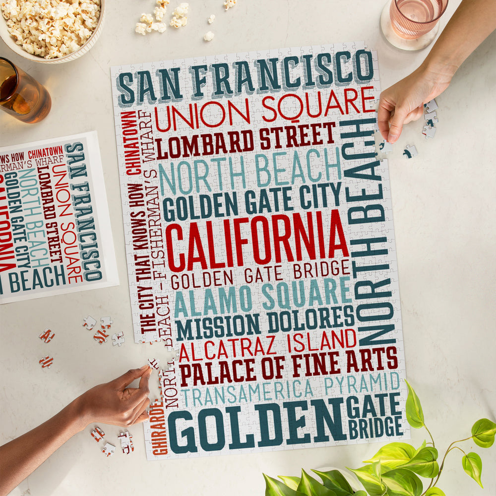 San Francisco, California, Typography, Jigsaw Puzzle Puzzle Lantern Press 